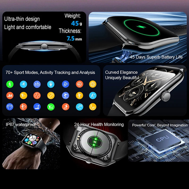 New For Xiaomi Ultra Thin Smart Watch Men 1.96" AMOLED 70+Sports Mode Health Monitor Bluetooth call Waterproof Smart Watch Woman - LKBA