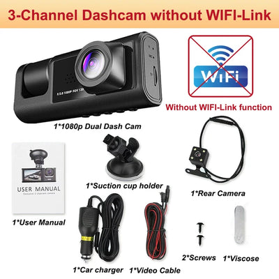 Dash Cam for Cars WIFI APP Car DVR 2/3lens Front Camera Video Recorder Rear View Camera for Vehicle Black Box Car Assecories - LKBA