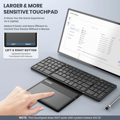 Bluetooth Foldable Keyboard With Touchpad Rechargeable Folding Keyboard with Large Touchpad Tri-Folding Ultra Slim Keyboard - LKBA