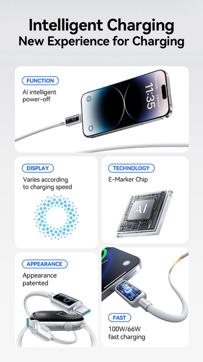 Joyroom 100W USB C Cable Automatic Power Off Fast Charge Type C Cable For iPhone 16 15 Pro Max  Xiaomi Sumsang Huawei - LKBA