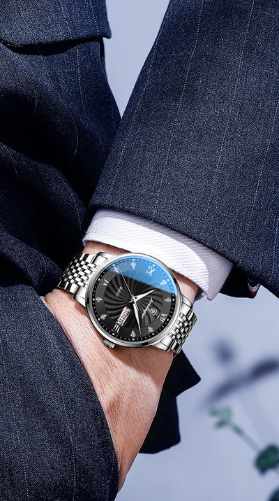 POEDAGAR Luxury Brand Man Watch Waterproof Luminous Date Week Men's Quartz Wristwatch Stainless Steel Fashion Sports Men Watches - LKBA