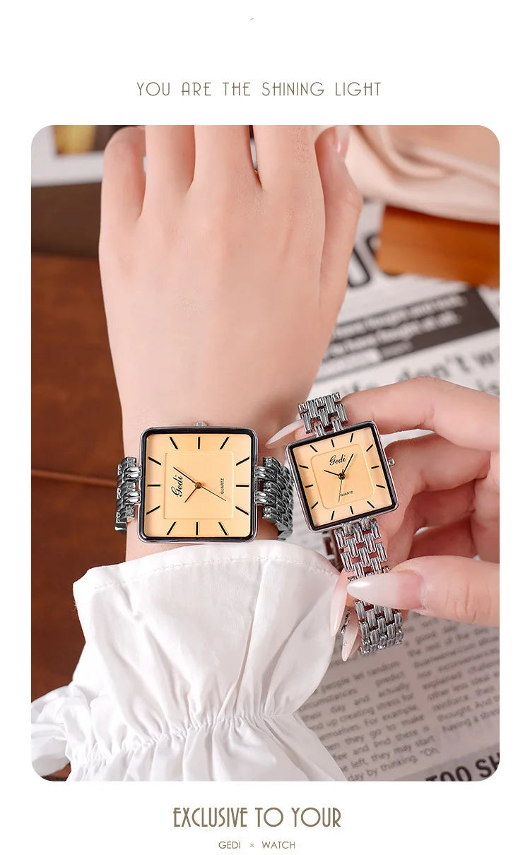 Men Watch Business Simple Square Couple Watches Waterproof Stainless Steel Premium Ultra Thin Women Fashion Quartz Wristwatches - LKBA