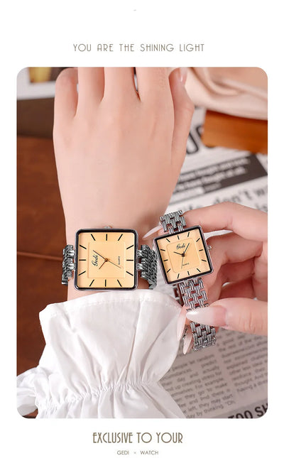 Men Watch Business Simple Square Couple Watches Waterproof Stainless Steel Premium Ultra Thin Women Fashion Quartz Wristwatches - LKBA