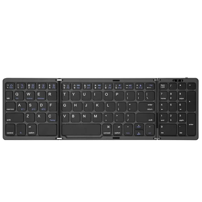 Bluetooth 5.1 Keyboard 3-Folding Mini Keyboard Rechargeable Foldable Keyboard with Touchpad - LKBA