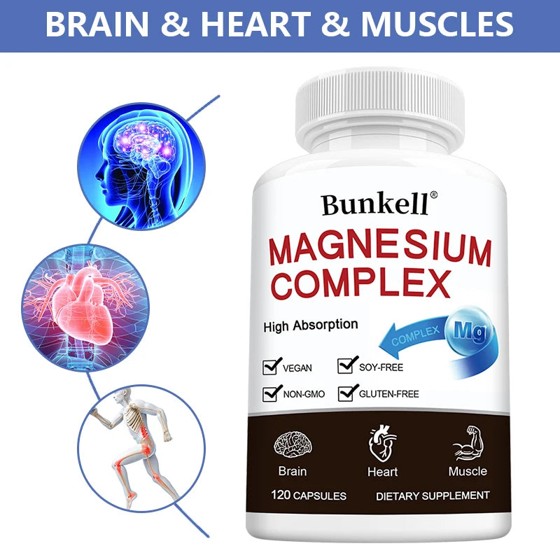 Triple Magnesium Complex - Improve Sleep Quality, Increase Energy, Boost Digestive System, and Improve Immunity, 120 Capsules - LKBA