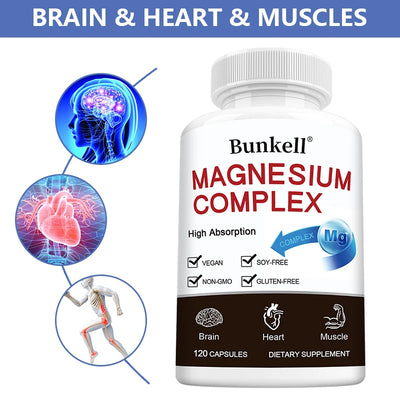 Triple Magnesium Complex - Improve Sleep Quality, Increase Energy, Boost Digestive System, and Improve Immunity, 120 Capsules - LKBA