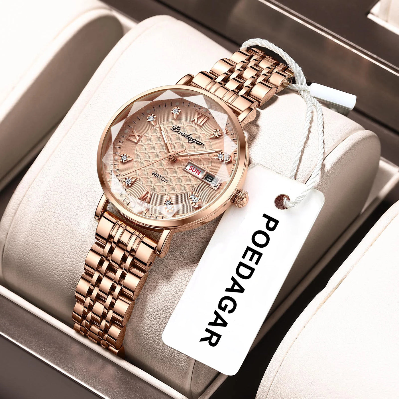 POEDAGAR Watch Women New Fashion Luxury Stainless Steel Wristwatch Bracelet Simple Rose Gold Waterproof Luminous Ladies Watches - LKBA