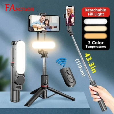 2025 New L15 Wireless Selfie Stick Tripod Stand Foldable Monopod with Led Light for Smart phones - LKBA