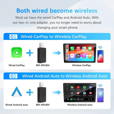 Wireless Carplay Adapter Android Auto Wireless Smart Dongle 2in1 For Volvo Benz Audi Kia Hyundai VW Mazda Cadillac MG Peugeot - LKBA