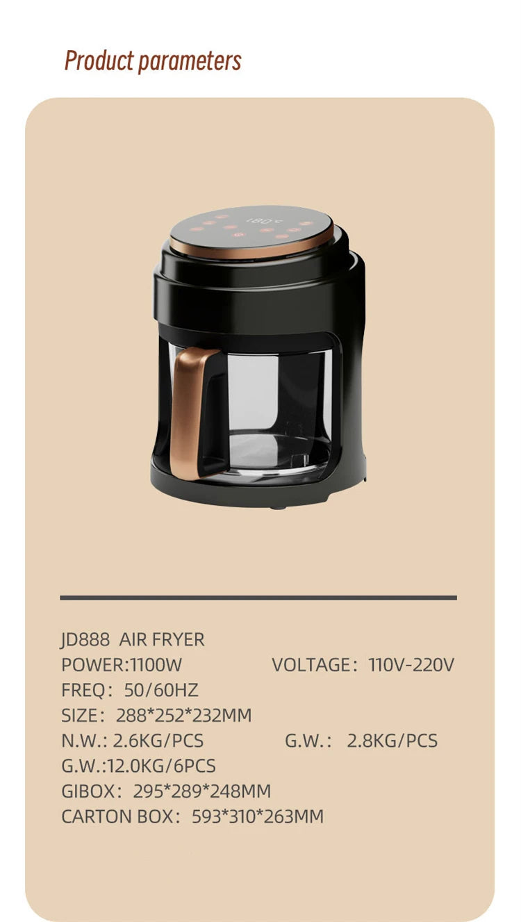 Air Fryer Visual Oil-free Electric Fryer Multi-Functional Automatic Household 360°Baking LED Touchscreen - LKBA