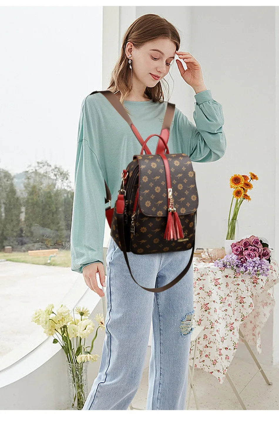 Ladies Backpack Designer High Quality Leather Women Bag Luxury Fashion Printing Tassel School Bags Large Capacity Backpacks Sac - LKBA