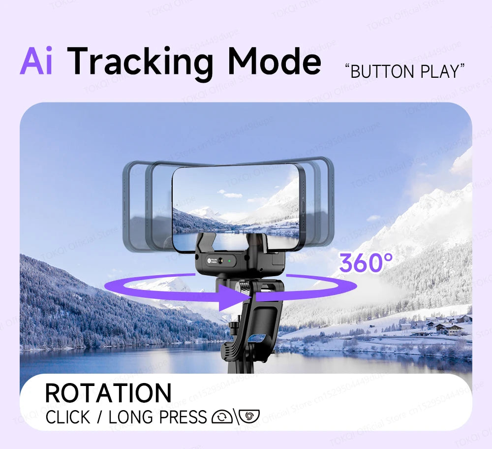 C22 AI Face Tracking Handheld Gimbal Stabilizer 360° Rotation Shoot Selfie Stick Tripod