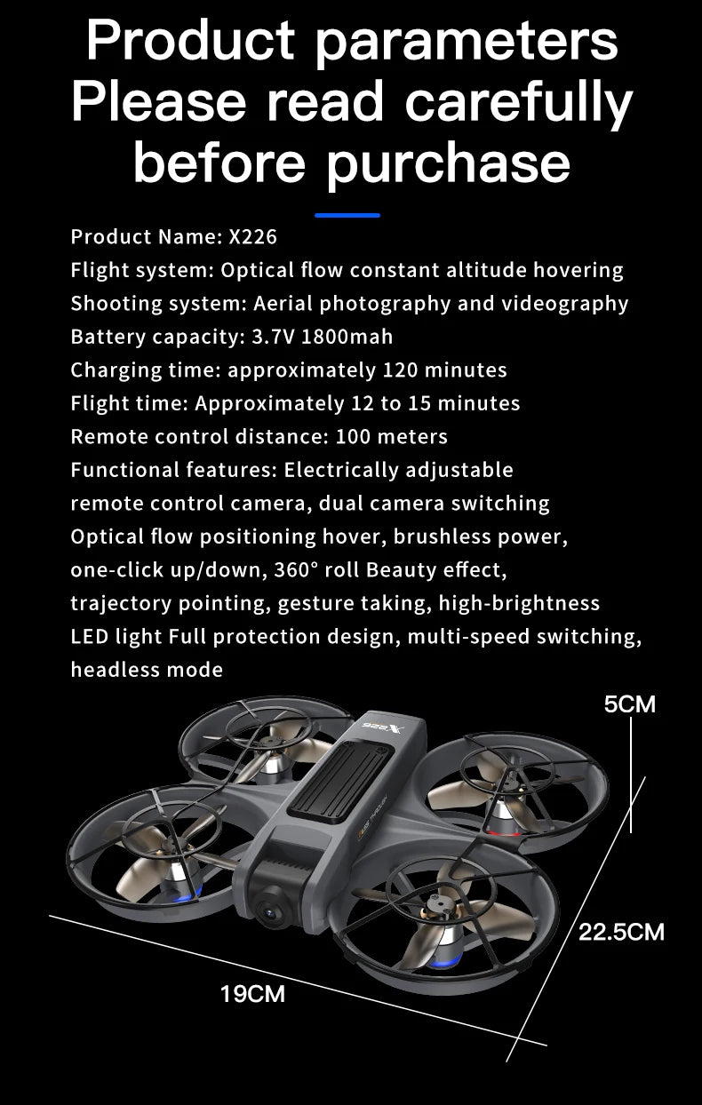 New X226 Mini RC Drone with Professional 8K HD Dual Camera 6Axis Headless Mode 360 Fly Remote Quadcopter - LKBA