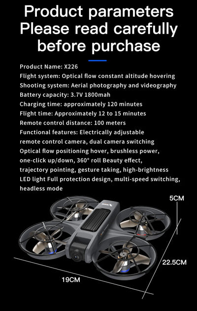 New X226 Mini RC Drone with Professional 8K HD Dual Camera 6Axis Headless Mode 360 Fly Remote Quadcopter - LKBA