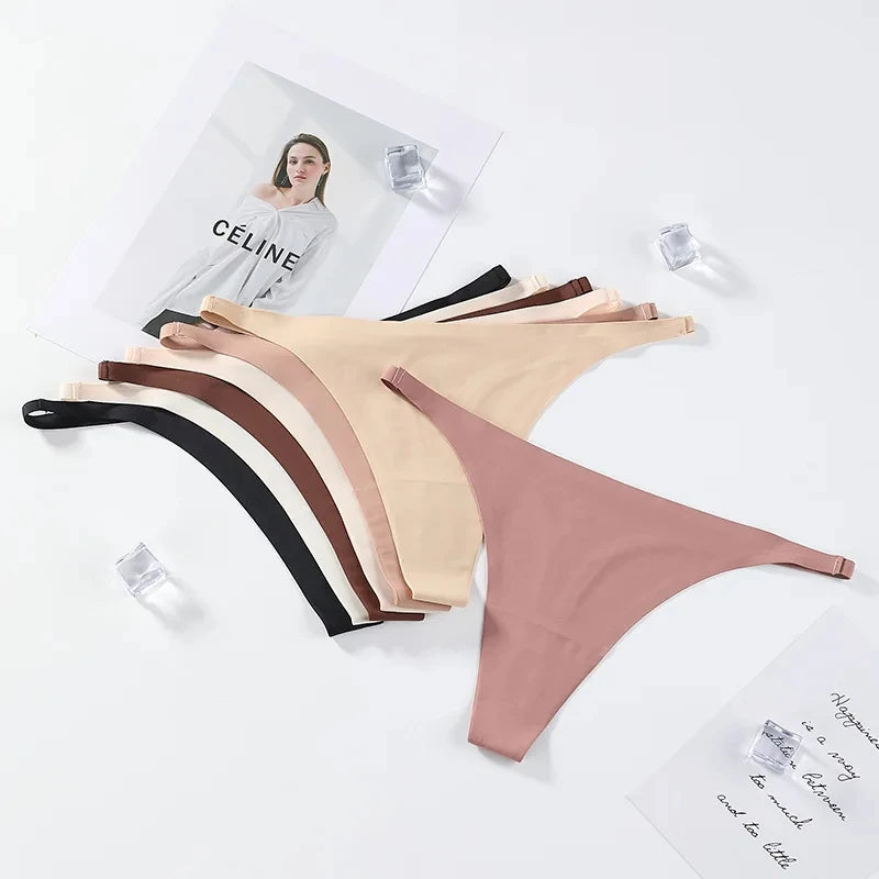 2024 Seamless Panties Ice Silk Seamless Panties For Women Soft Thin Thongs Woman Satin Underwear Female Bikini String Panties - LKBA