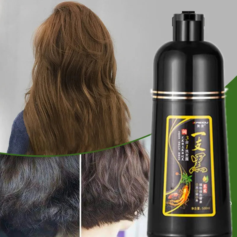 500ML Natural Soft Shiny Brown Golden Cover White Hair Dye Shampoo Wine Red Purple Hair Color Shampoo Black Grey Hair  Men Women - LKBA