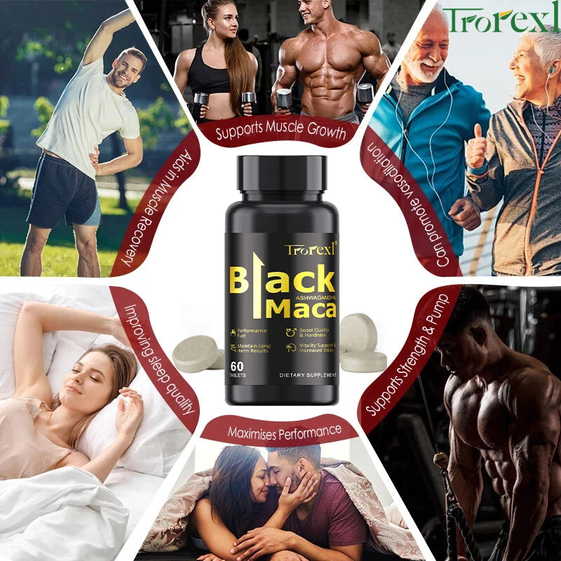 Organic Black Maca Pills 60 Tablets Men Enhancing Supplement Improve Size Endurance Promotes Healthy Energy - LKBA
