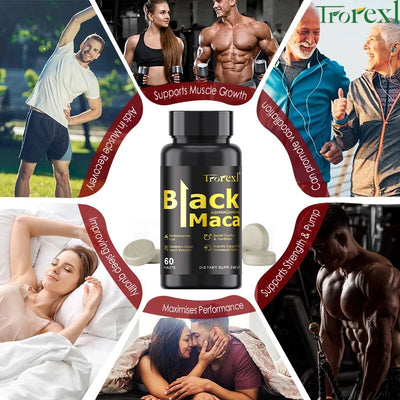 Organic Black Maca Pills 60 Tablets Men Enhancing Supplement Improve Size Endurance Promotes Healthy Energy - LKBA