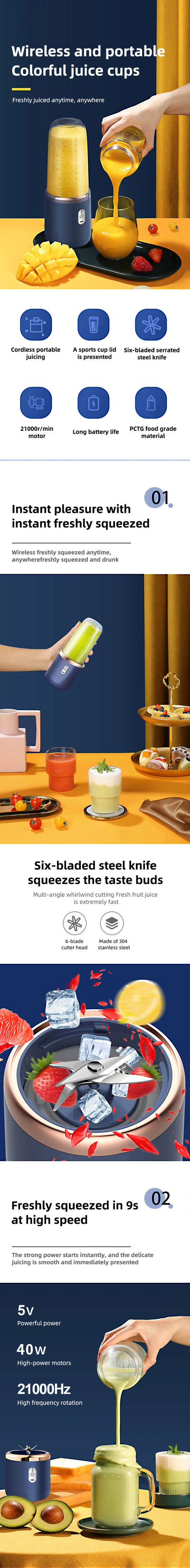 Portable Juicer Blender 400ml Electric Fruit Juicer USB Charging Lemon Orange Fruit Juicing Cup Smoothie Blender Machine 2cups - LKBA