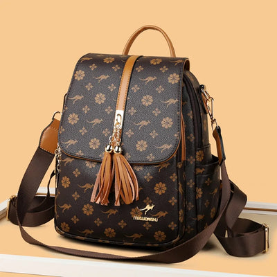 Ladies Backpack Designer High Quality Leather Women Bag Luxury Fashion Printing Tassel School Bags Large Capacity Backpacks Sac - LKBA