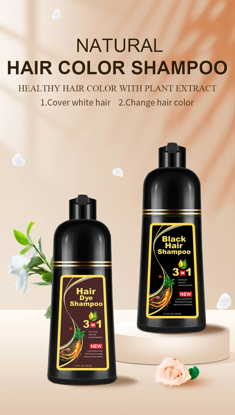 100ml/500ml Hair Dye Shampoo 3in1 Darkening Hairs Instant Gray To Black Polygonum Multiflorum Natural Coloing Cover Men Women - LKBA