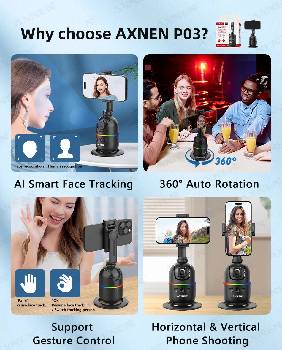 Auto Face Tracking Desktop Gimbal Intelligent Rotating Holder for Mobile Phone - Option Wireless Remote Selfie Smartphone Tripod - LKBA