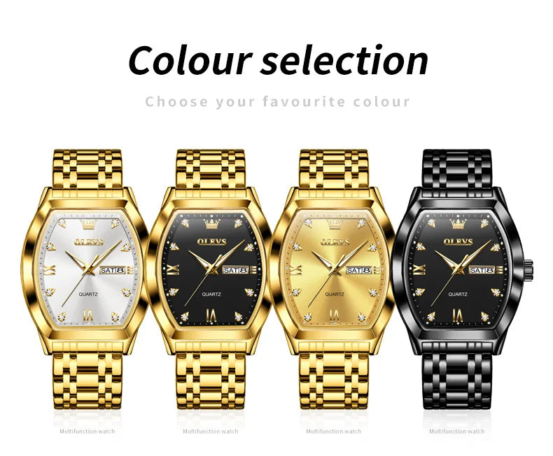 OLEVS New Men's Watches Quartz Luxury Gold Watch Classics Tonneau Dial Top Brand Waterproof Luminous Quartz Watch for Men 5528 - LKBA