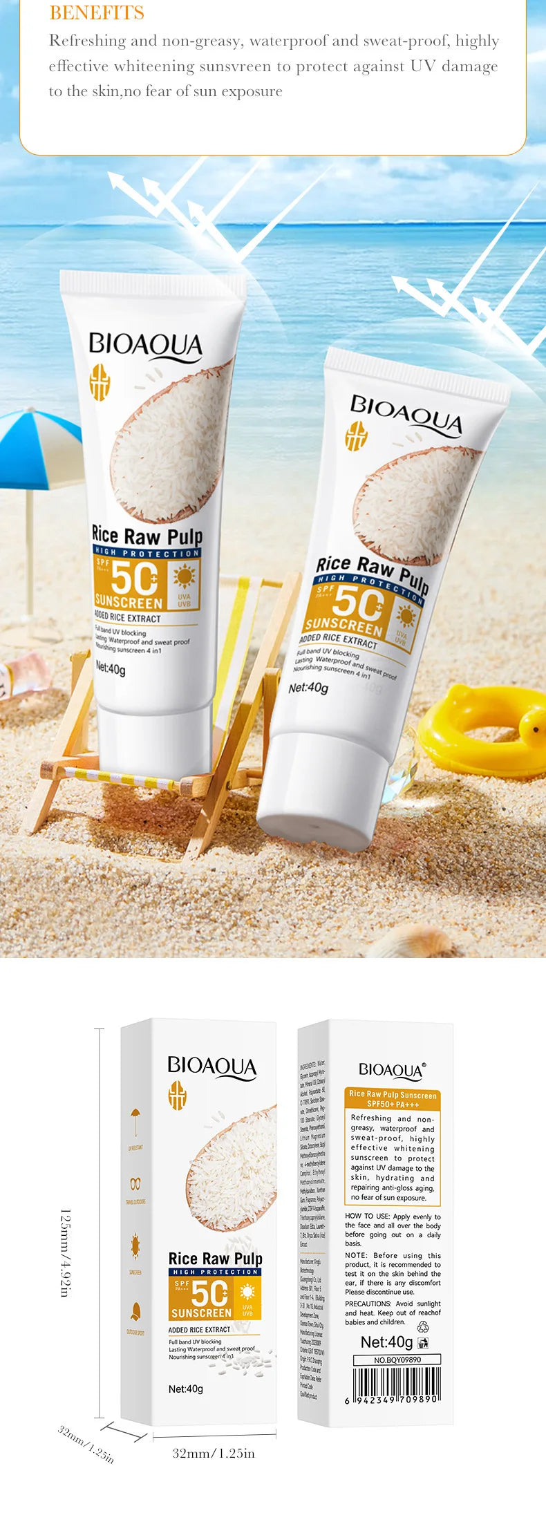 Facial Sunscreen Cream SPF 50+ Body Protector Solar Lotion Long-Lasting UV Protection Sun Sunburn - LKBA