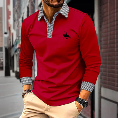 Spring and Autumn Men's Long Sleeve Polo Shirt Classic Business Office T-shirt Male Street Casual Fashion Solid Color Top - LKBA