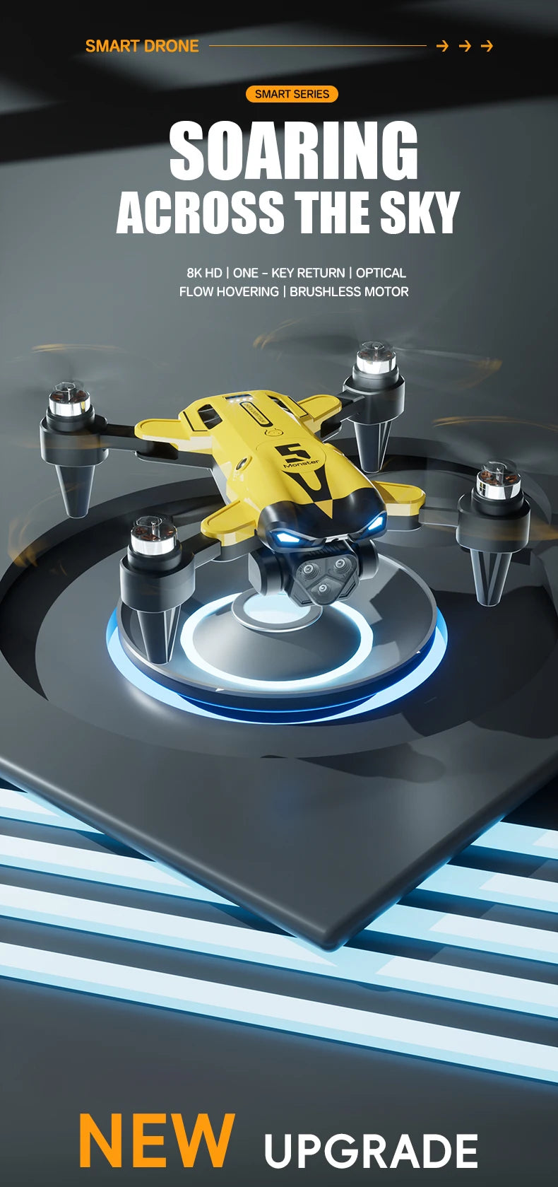 M5 Drone Professional 8K Wide-Angle HD Triple Camera Wi-Fi FPV Height Hold RC Drone Aircraft Quadrotor Adult - LKBA