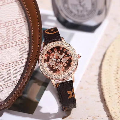 Classic Fashion Quartz Wristwatches Sparkling Rhinestone Women's Watches Leather Strap Relojes Para Damas - LKBA