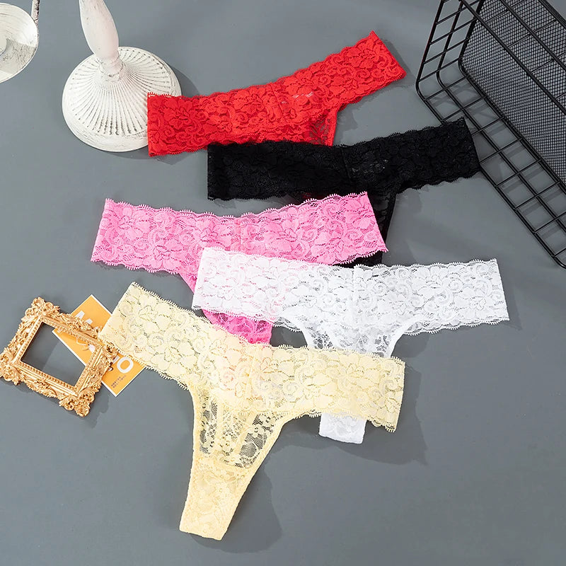 Women Sexy Lace Panties Low Waist Underwear Thong Female G-String Breathable Lingerie Temptation Hollow Out Printing Intimates - LKBA