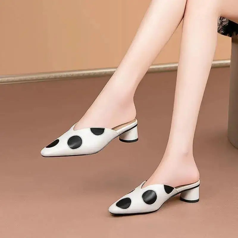 Women Cute Sweet High Quality Beige Bezel Slip on Stiletto Lady Classic Comfort Stylish Heel Shoes Zapato Negro Tacon E5867 - LKBA