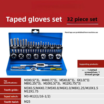 Hand Tap and Die Set with Handle for Thread Repair Rethreading Screws Combination Tool Kit Manual Socket Wrench Thread Repair