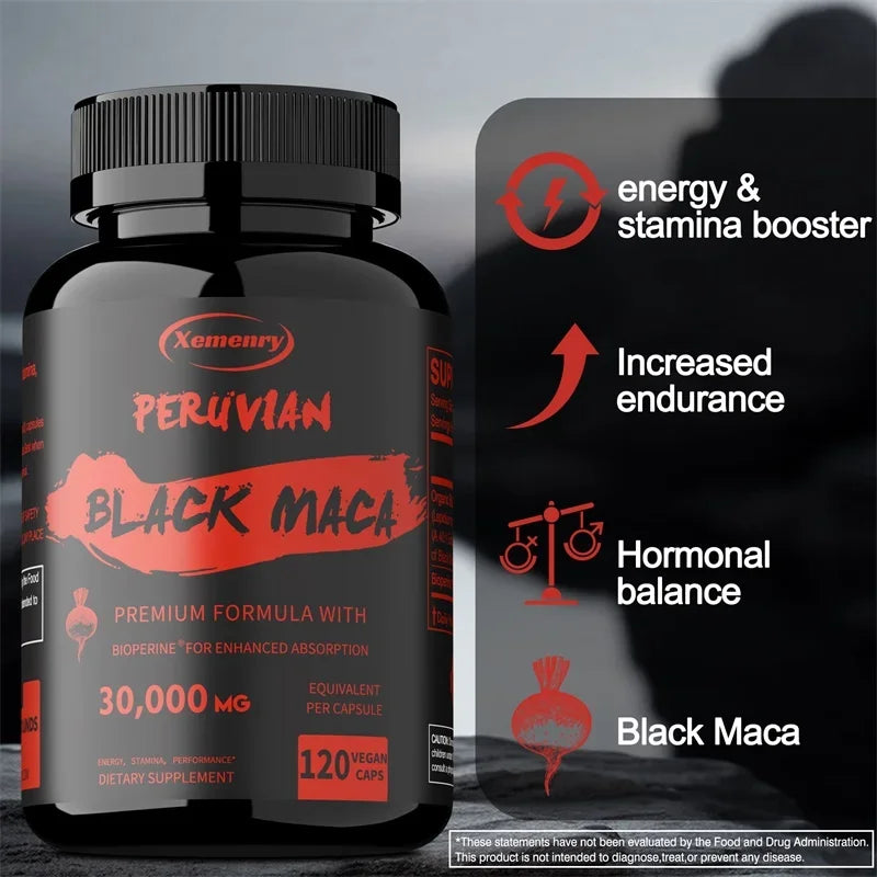 Black Maka Root Capsules - Men's Energy, Endurance and Vitality Booster, Builds Muscle, Strength and Drive - LKBA