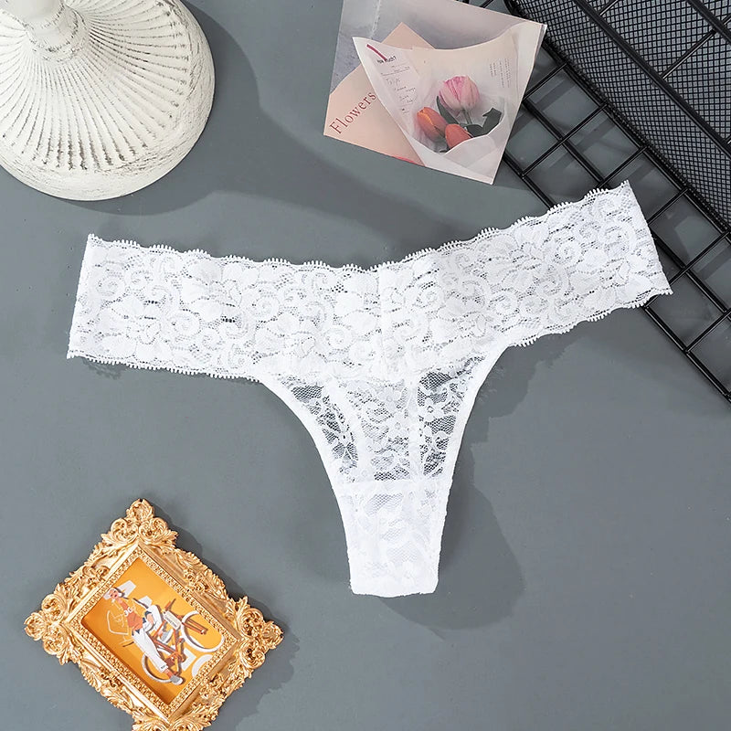 Women Sexy Lace Panties Low Waist Underwear Thong Female G-String Breathable Lingerie Temptation Hollow Out Printing Intimates - LKBA