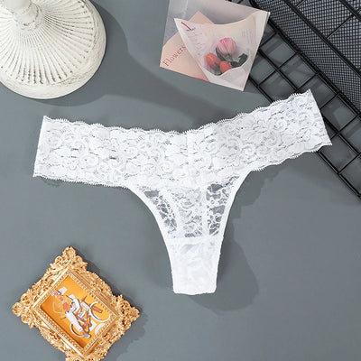 Women Sexy Lace Panties Low Waist Underwear Thong Female G-String Breathable Lingerie Temptation Hollow Out Printing Intimates - LKBA