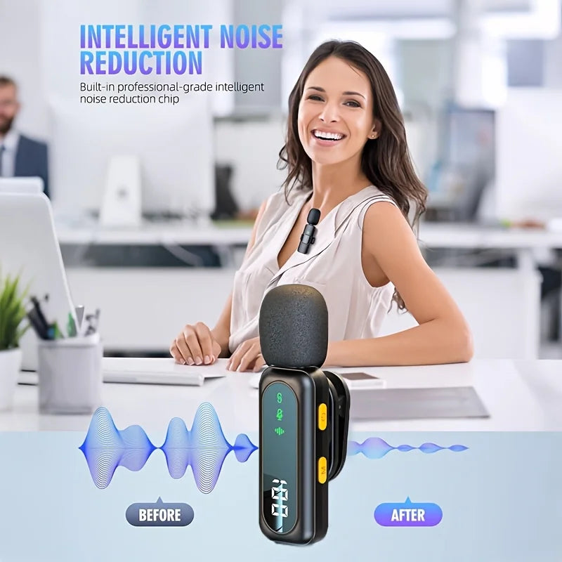 Professional Wireless Lavalier Microphone System with Intelligent Noise Cancellation for Vlog, Interviews - LKBA