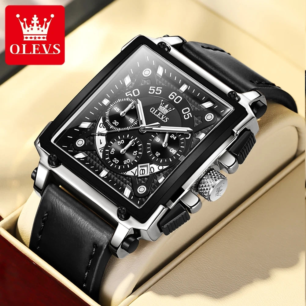 OLEVS Top Brand Male Watches Square Quartz Watch Watch For Men Waterproof Leather Strap Sport Clock Male Relogio Masculino