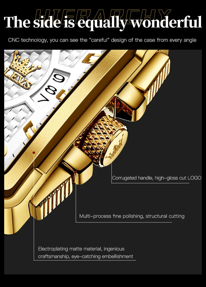 OLEVS Men's Top Brand Square Quality Quartz Wristwatch Chronograph Waterproof Original Watch for Man Luminous Date Luxury - LKBA