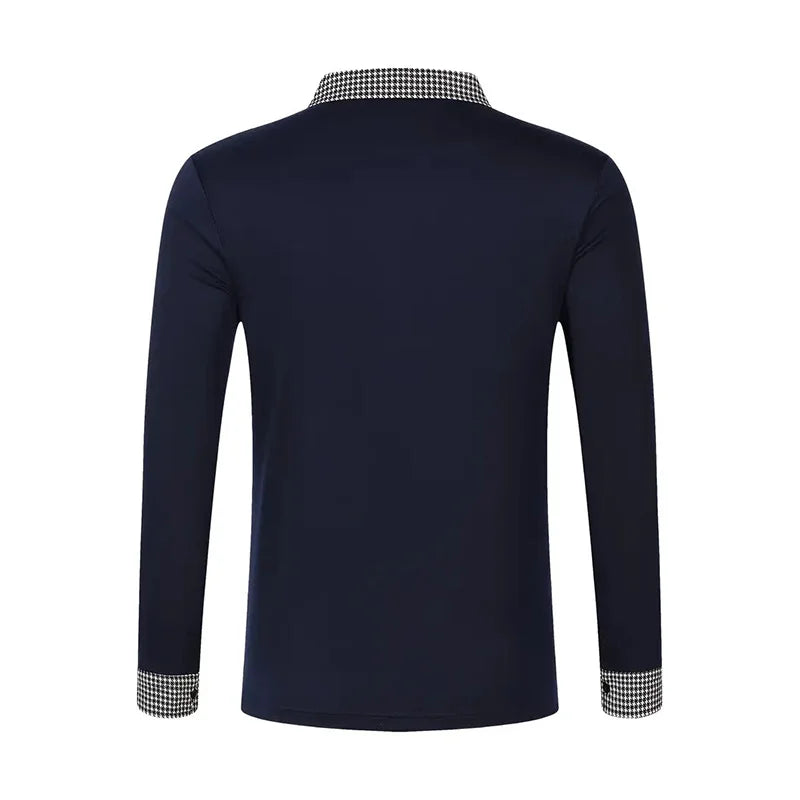 Spring and Autumn Men's Long Sleeve Polo Shirt Classic Business Office T-shirt Male Street Casual Fashion Solid Color Top - LKBA