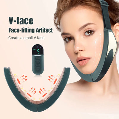 Electric V-face Face Lift Device 6Mode Heated Skin Rejuvenation Double Chin V Face Vibration Massager Wireless Remote Control - LKBA