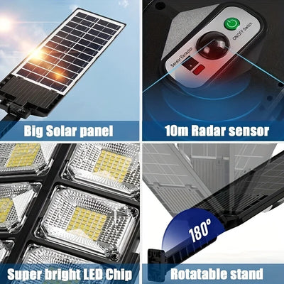 250W Solar Lights Outdoor Waterproof 8000LM LED Flood Lights Motion Sensor with Remote 3 Modes Street Lamp for Yard Garden Path - LKBA