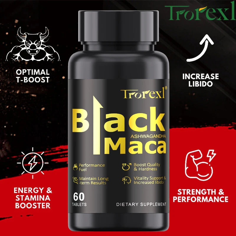 Organic Black Maca Pills 60 Tablets Men Enhancing Supplement Improve Size Endurance Promotes Healthy Energy - LKBA