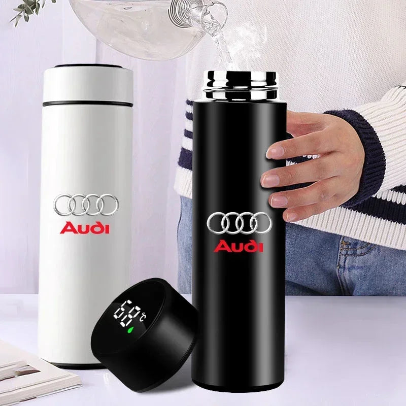New Car Smart Thermos Bottle Temperature Stainless Travel Mug Emblem For Audi A7 A8 A3 A4 A5 A6 TT Q3 Q5 Q7 A1 B5 B6 B7 B8 B9 8P