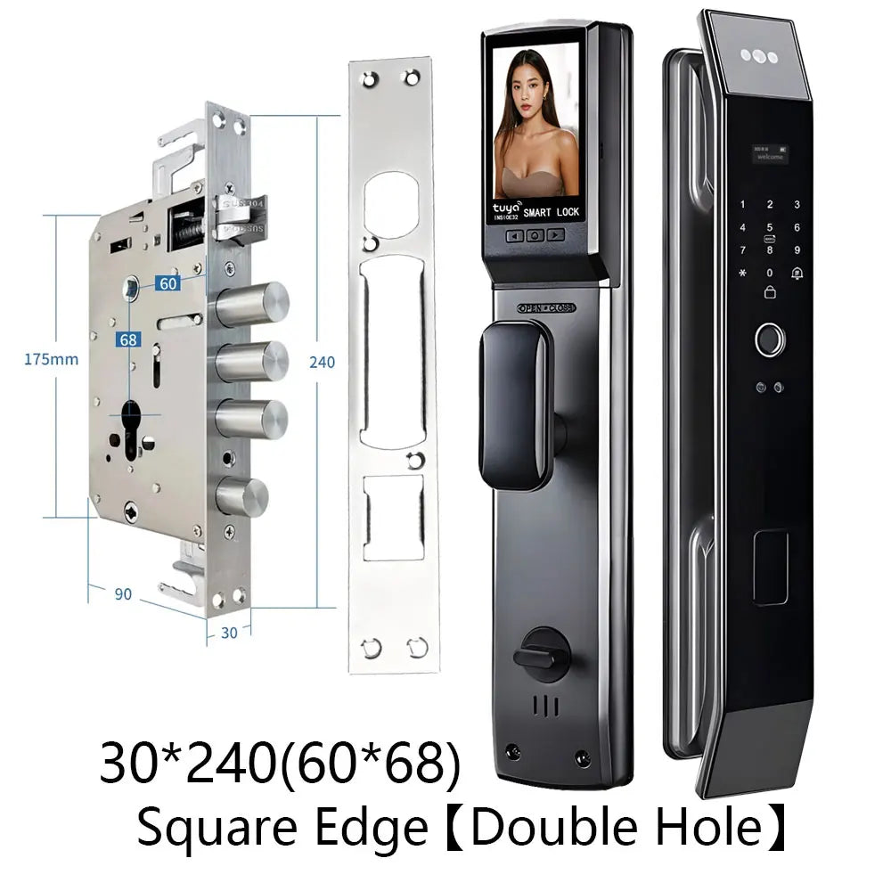 SANKESONG Tuya Smart 3D Face Door Lock Security Camera Monitor Intelligent Fingerprint Password Biometric Dual Battery - LKBA