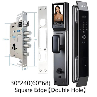 SANKESONG Tuya Smart 3D Face Door Lock Security Camera Monitor Intelligent Fingerprint Password Biometric Dual Battery - LKBA