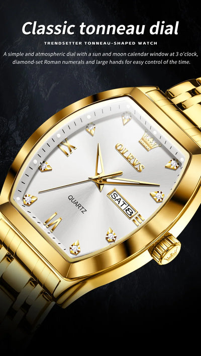 OLEVS New Men's Watches Quartz Luxury Gold Watch Classics Tonneau Dial Top Brand Waterproof Luminous Quartz Watch for Men 5528 - LKBA