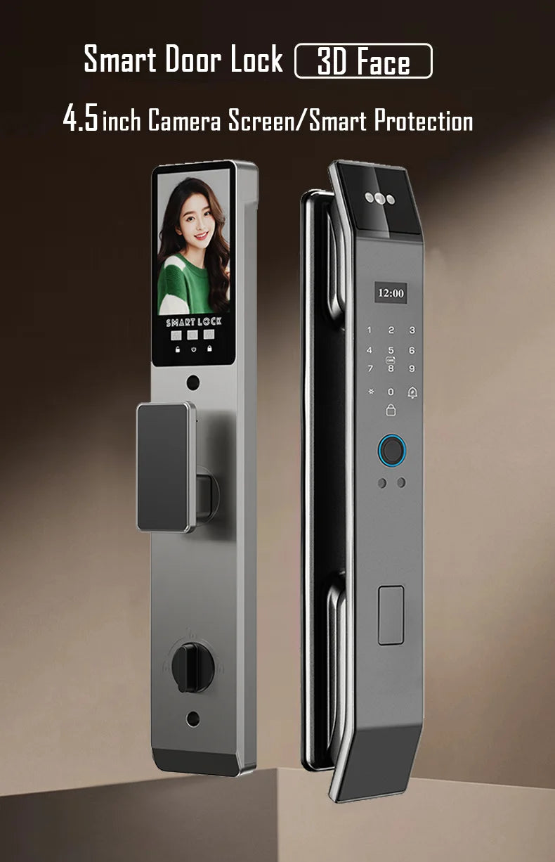 Tuya APP Smart Life APP Control Voice Intercom Smart Lock 3D Face Recognition Fingerprint Password Smart Door Lock with Camera - LKBA