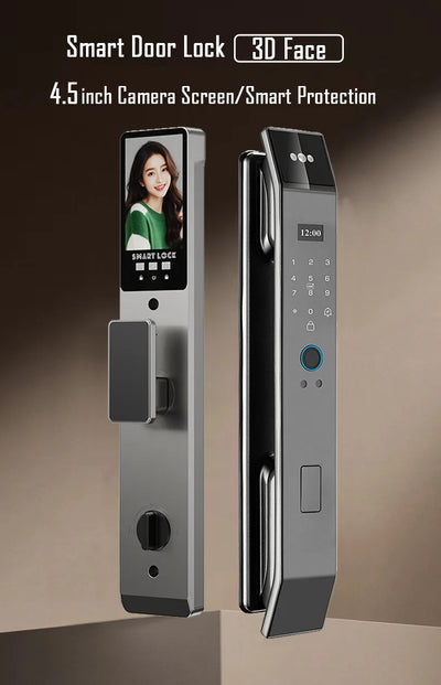 Tuya APP Smart Life APP Control Voice Intercom Smart Lock 3D Face Recognition Fingerprint Password Smart Door Lock with Camera - LKBA